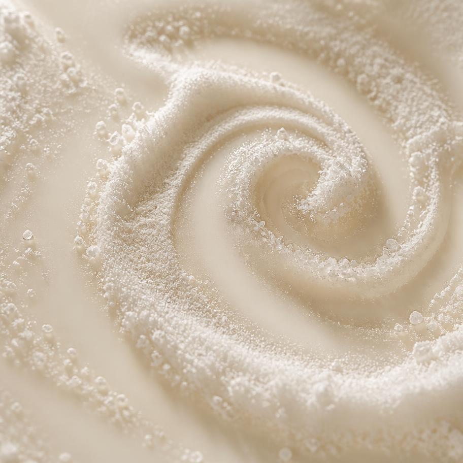 Fine white creatine monohydrate powder in a soft swirl